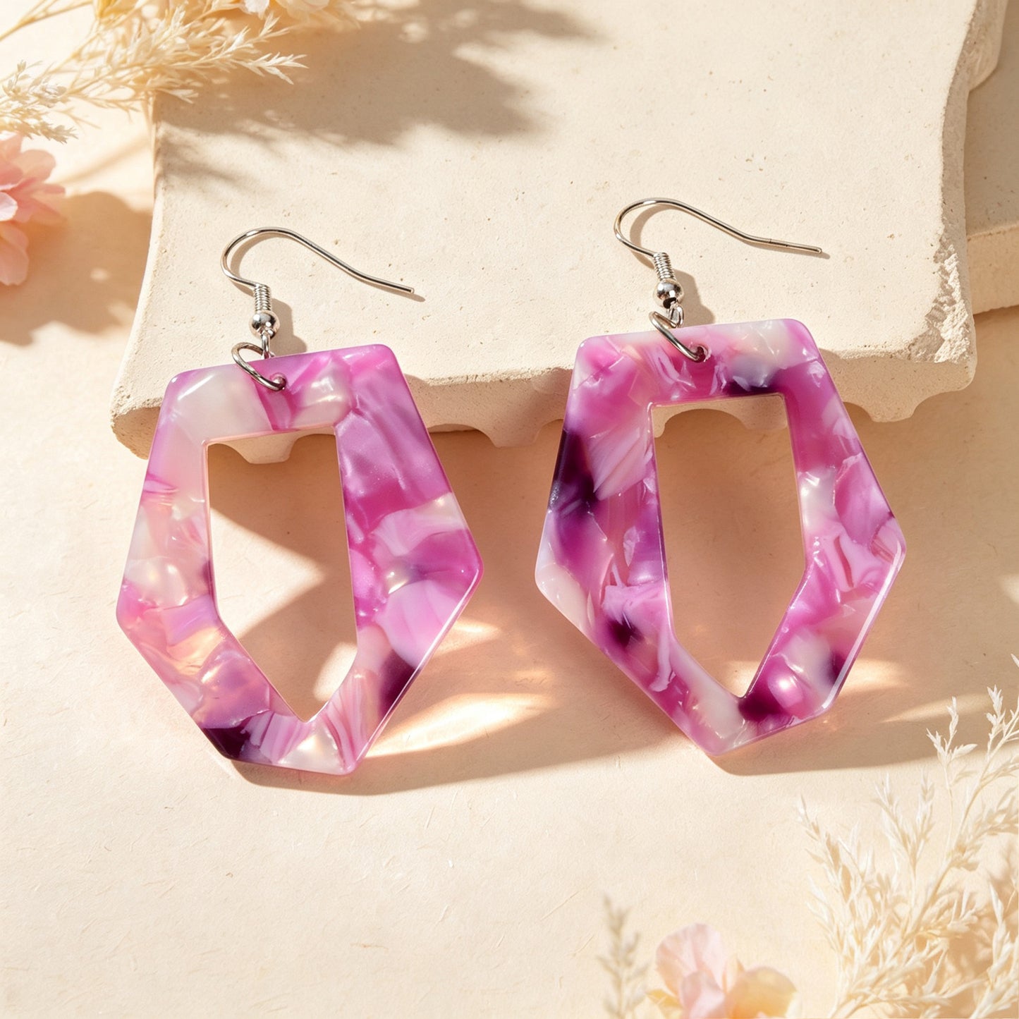 Irregular Geometric Shape Colorful Stone Vein Acrylic Earrings  Beach Vacation Pool Party Jewelry