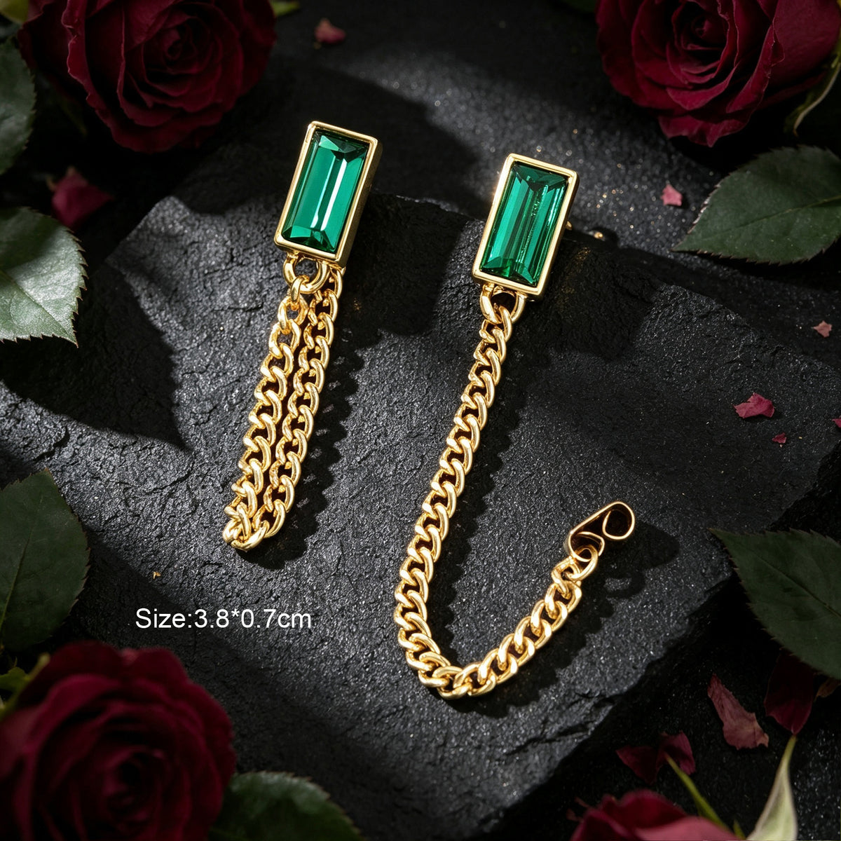 Gold Tone Chain Green Square Drop Dangle Earrings Ear Jacket Tassel Stud Jewelry