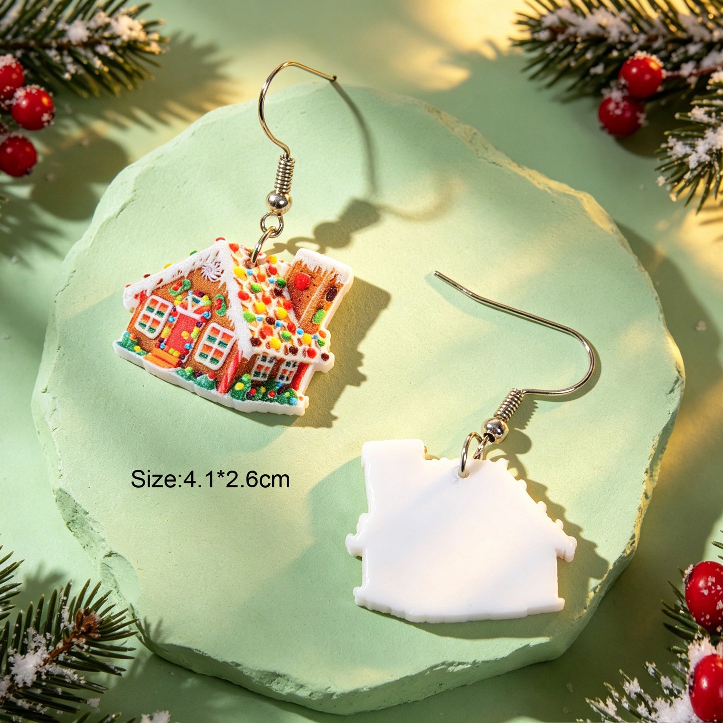 Christmas Colorful Gingerbread House Acrylic Dangle Earrings Cute Holiday Party Gathering Jewelry Gift