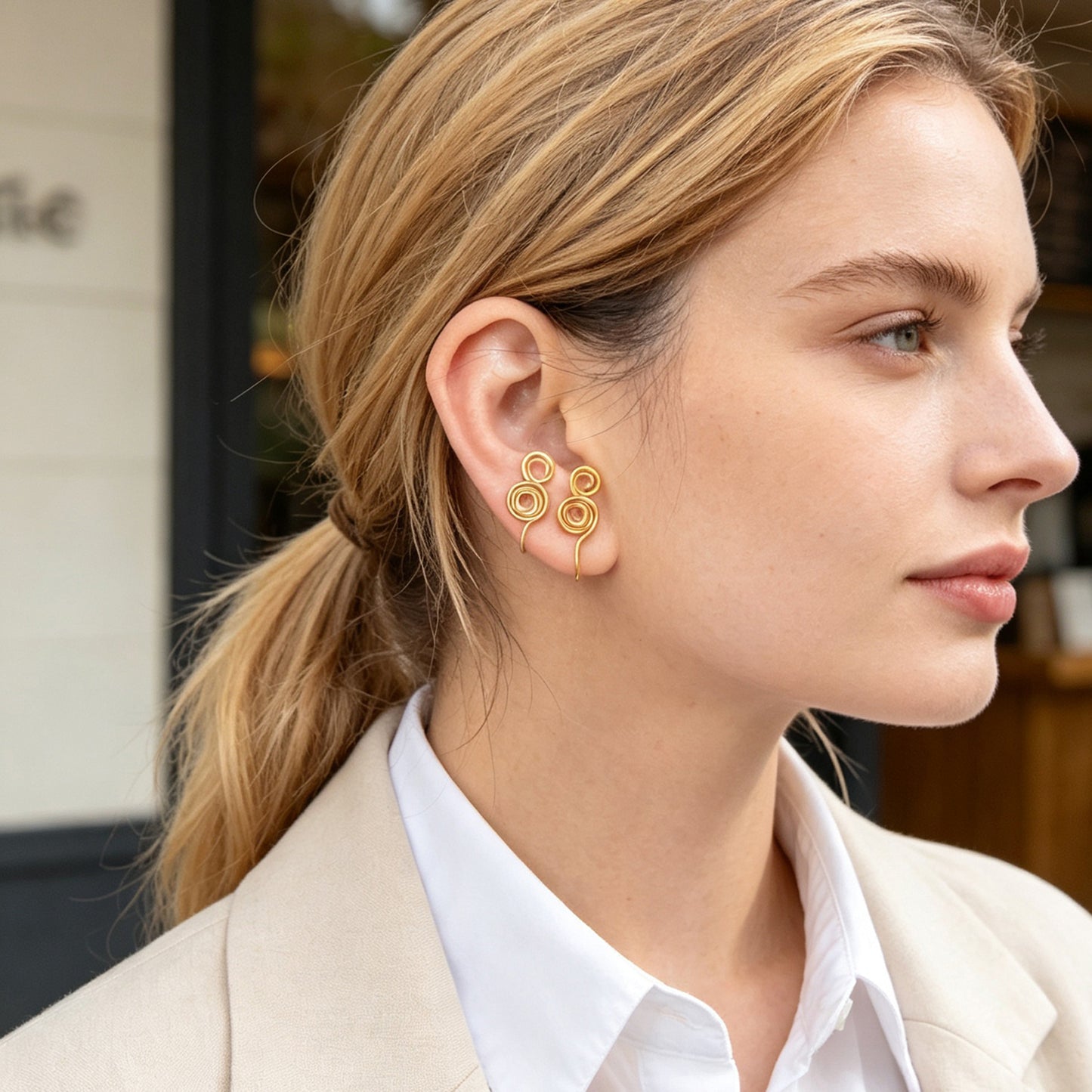 2pcs Punk Spiral Clip‑On Ear Cuffs Gold Non‑Pierced Earrings Fashion Jewellery