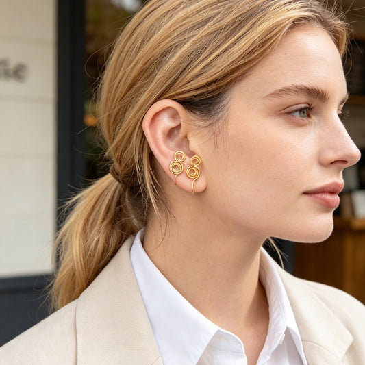 2pcs Punk Spiral Clip‑On Ear Cuffs Gold Non‑Pierced Earrings Fashion Jewellery