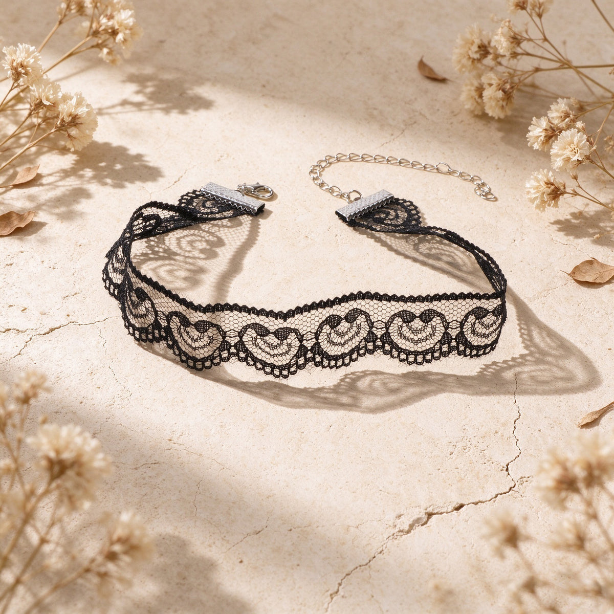 Vintage Sexy Heart Black Gothic Victorian Scalloped Lace Choker Collar Necklace