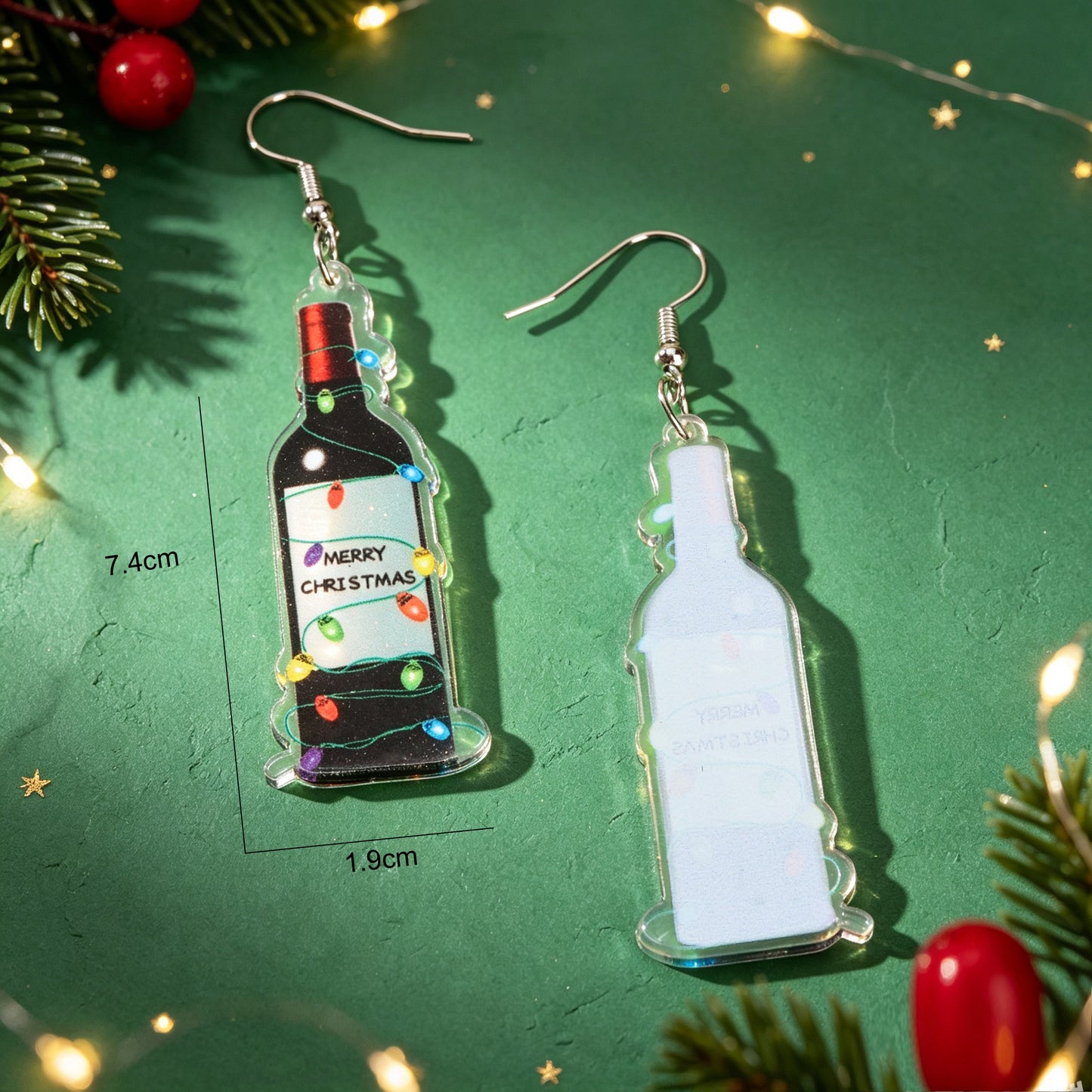 Colorful Light Decor Wine Bottle Dangle Earrings Christmas Festival Party Bar Fashion Jewelry