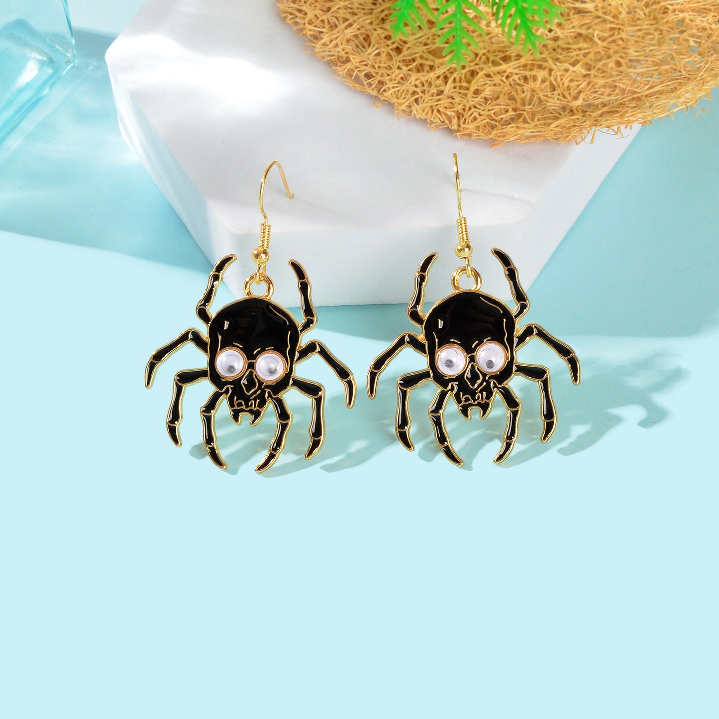 Punk Rock Style Black Skull Spider Dangle Earrings for Women Street Jewelry