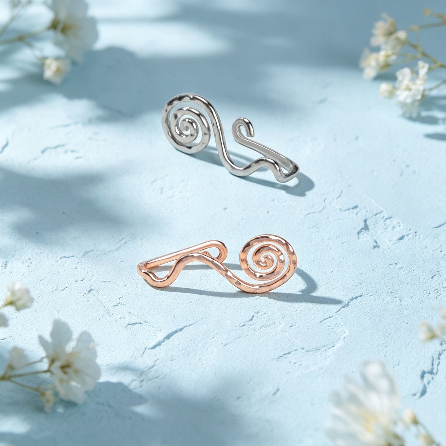 2 pcs Rose Gold Silver Spiral Ear Cuff Simple Irregular Metal Geometric Ear Clip