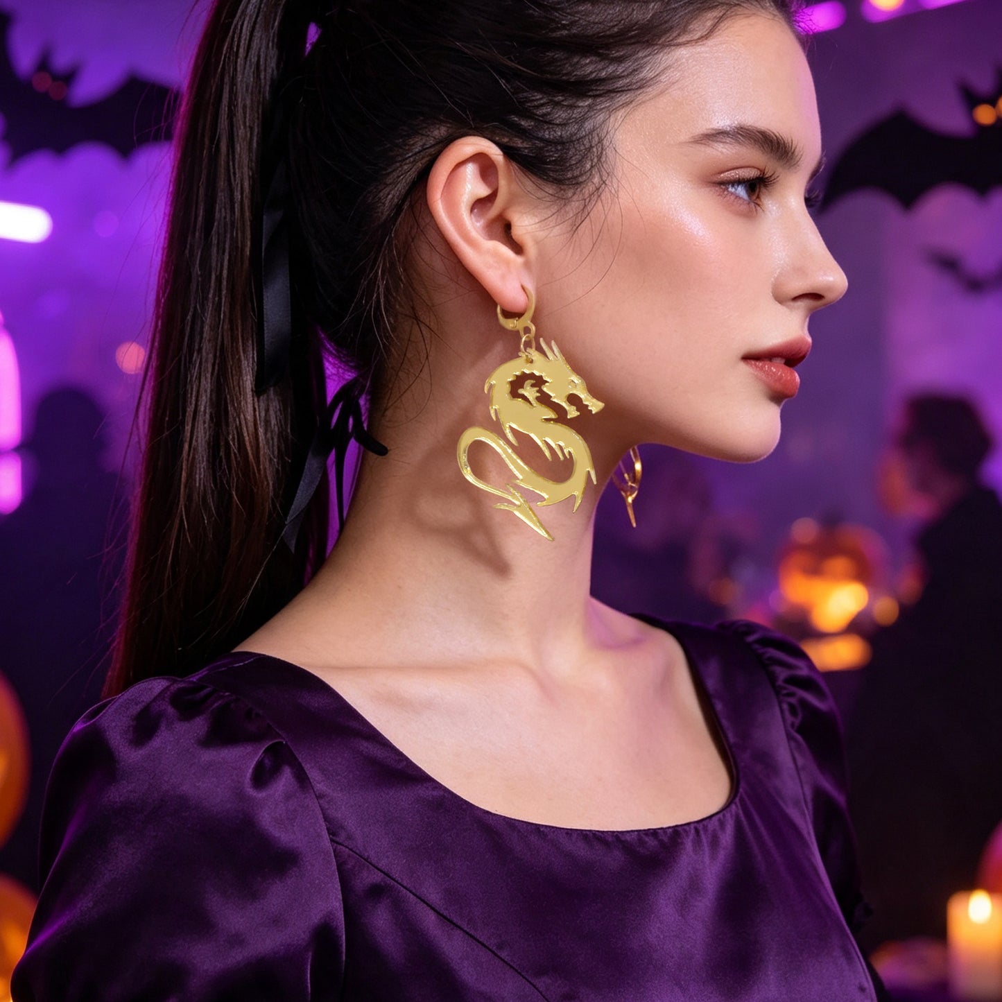 Halloween Acrylic Dragon Dangle Hoop Earring Gothic Spooky Party Cosplay Jewelry