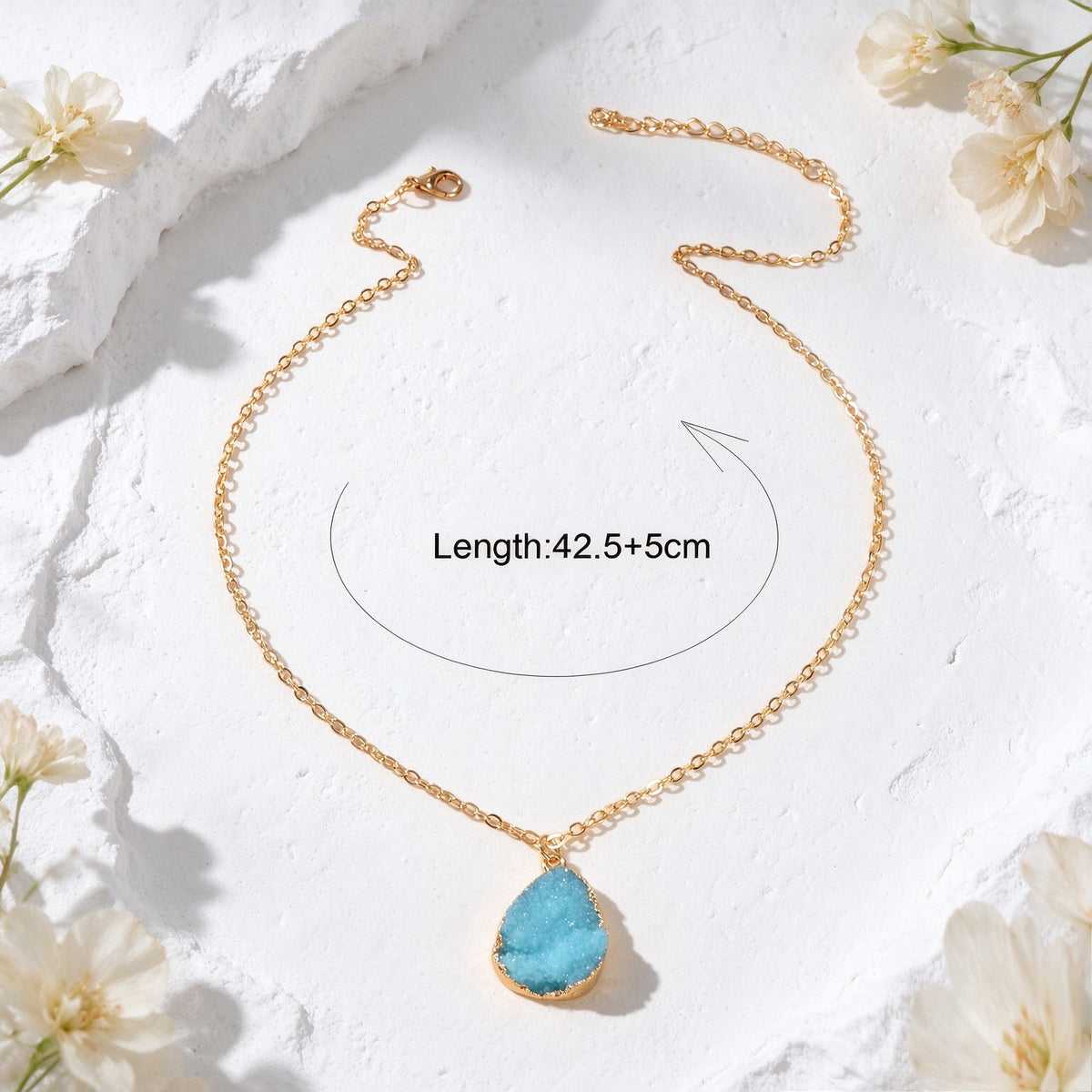 Boho Chic Flower Cluster Water Drop Pendant Necklace Gold Chain Vacation Jewelry