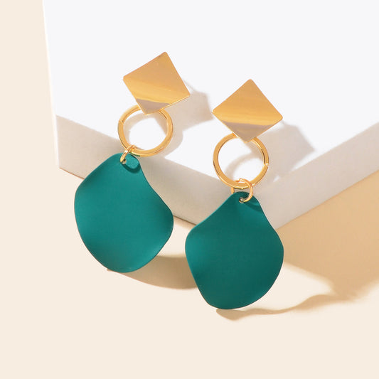 Elegant Gold Sqaure Circle Geometric Dark Green Charm Dangle Party Stud Earrings