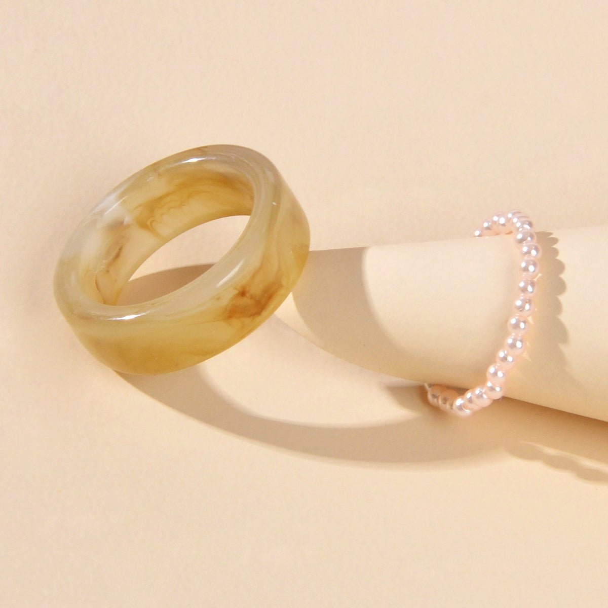 2pcs Pearl Elastic Resin Transparent Trendy Chunky Multiple Rings Bulk Pack Gift