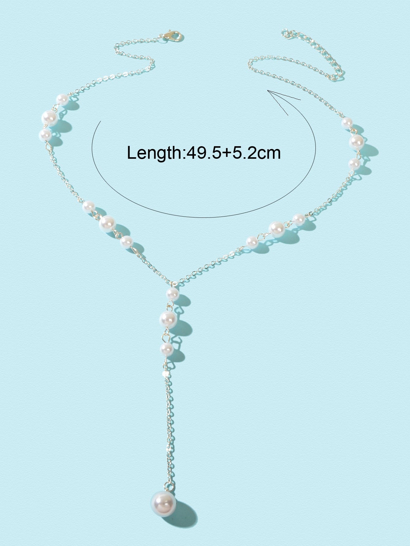 Pearl Decoration Long Gold Chain Y Shape Pendant Clavicle Necklace Teens Collar