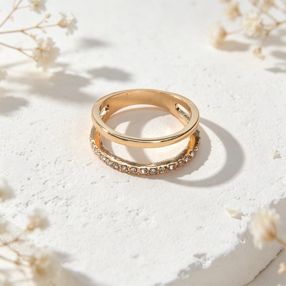 Shiny Rhinestone Gold Layered Finger Rings Daily Office Festival Jewellery Gift