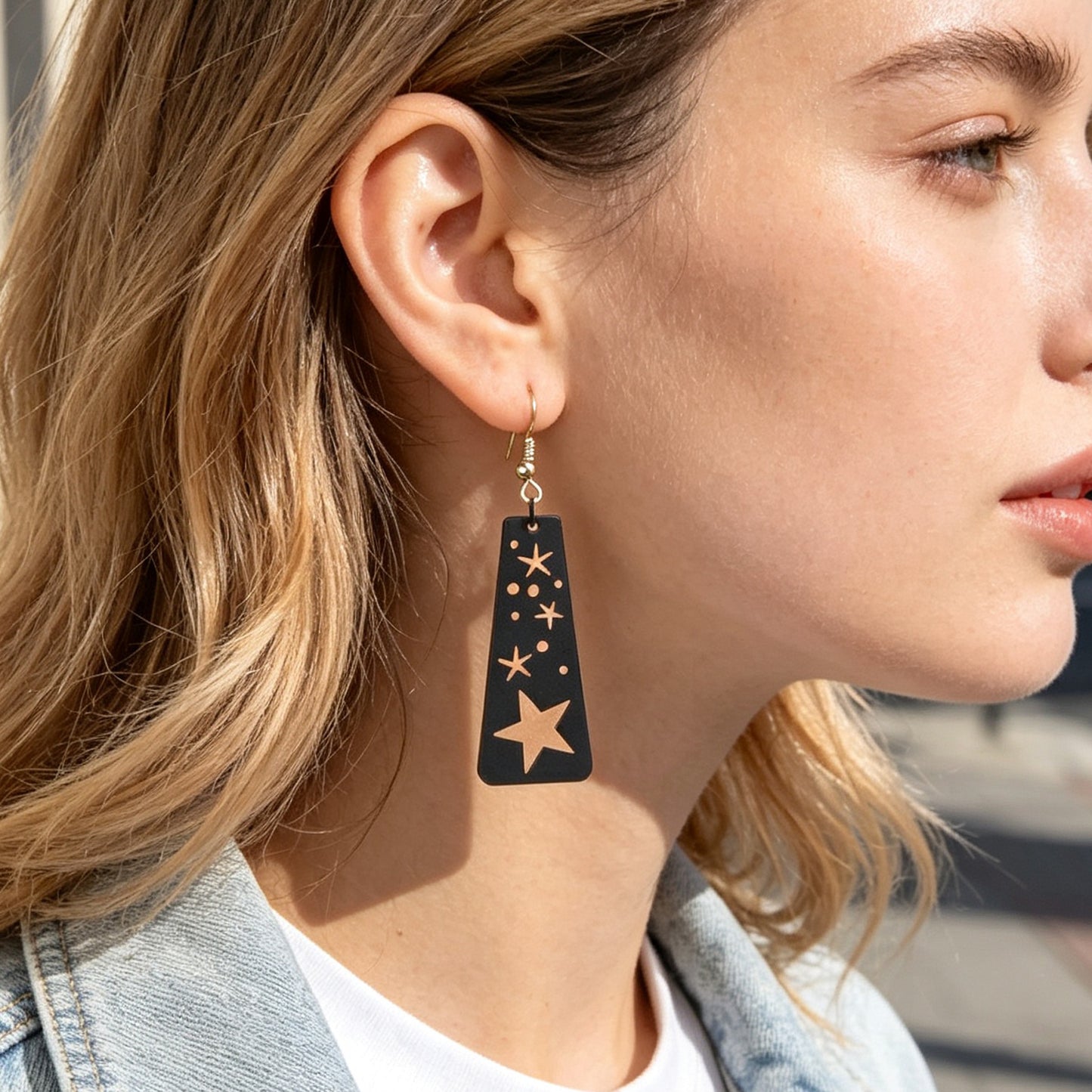 Gothic Black Starry Sky Dangle Earrings Unique Hollow Geometric Design Halloween Jewelry