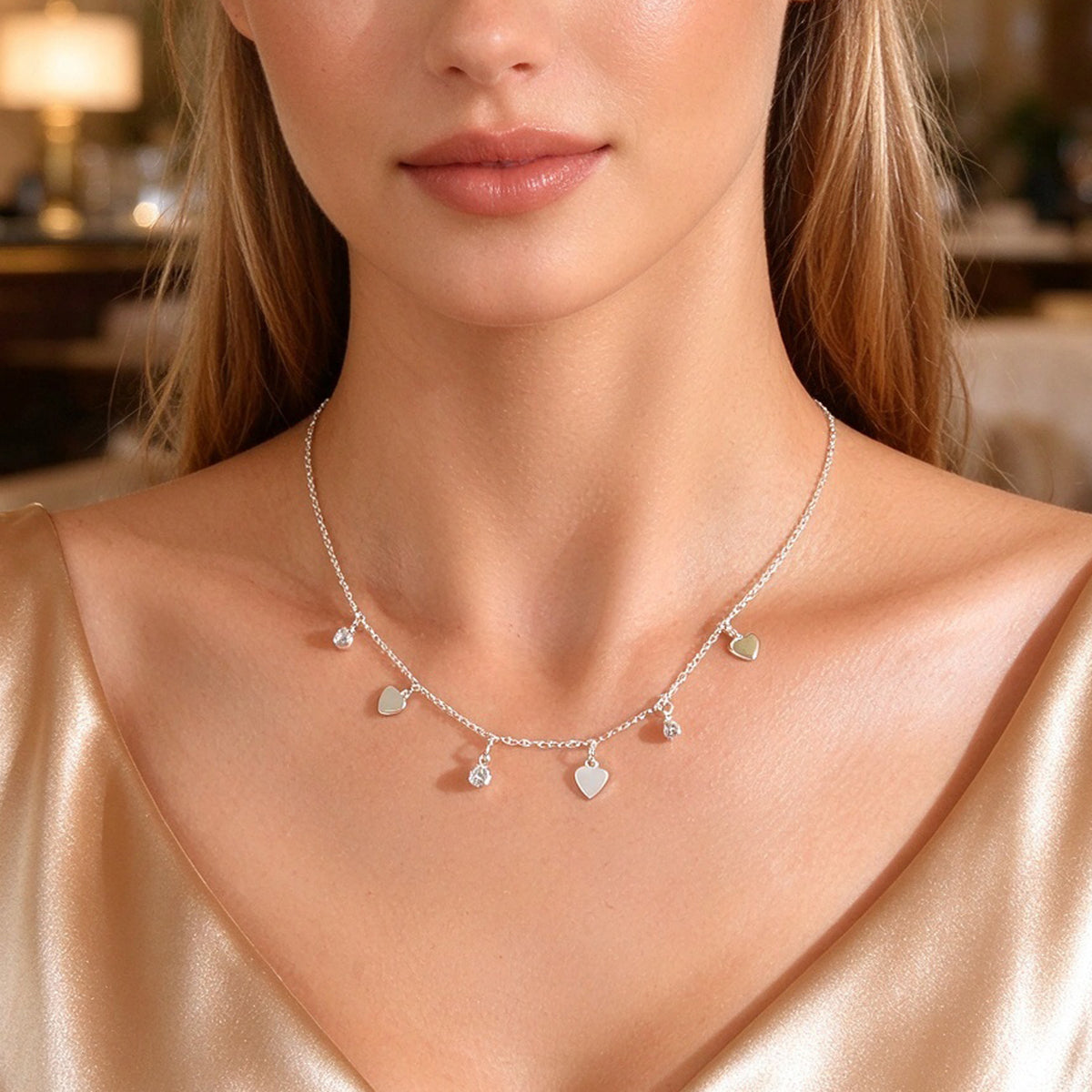 Gold Silver Chain Shiny Heart Pendant Necklace Romantic Dating Party Jewellery