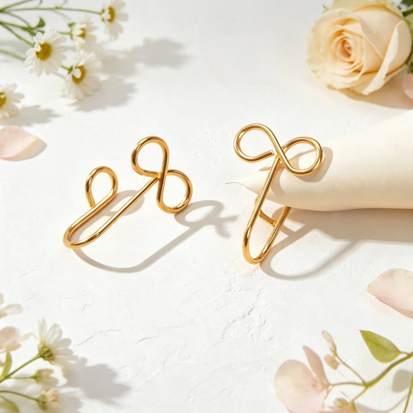 2pcs Minimal Bow Ear Cuff Gold Non-Pierced Cartilage Ear Clips Sweet Jewellery