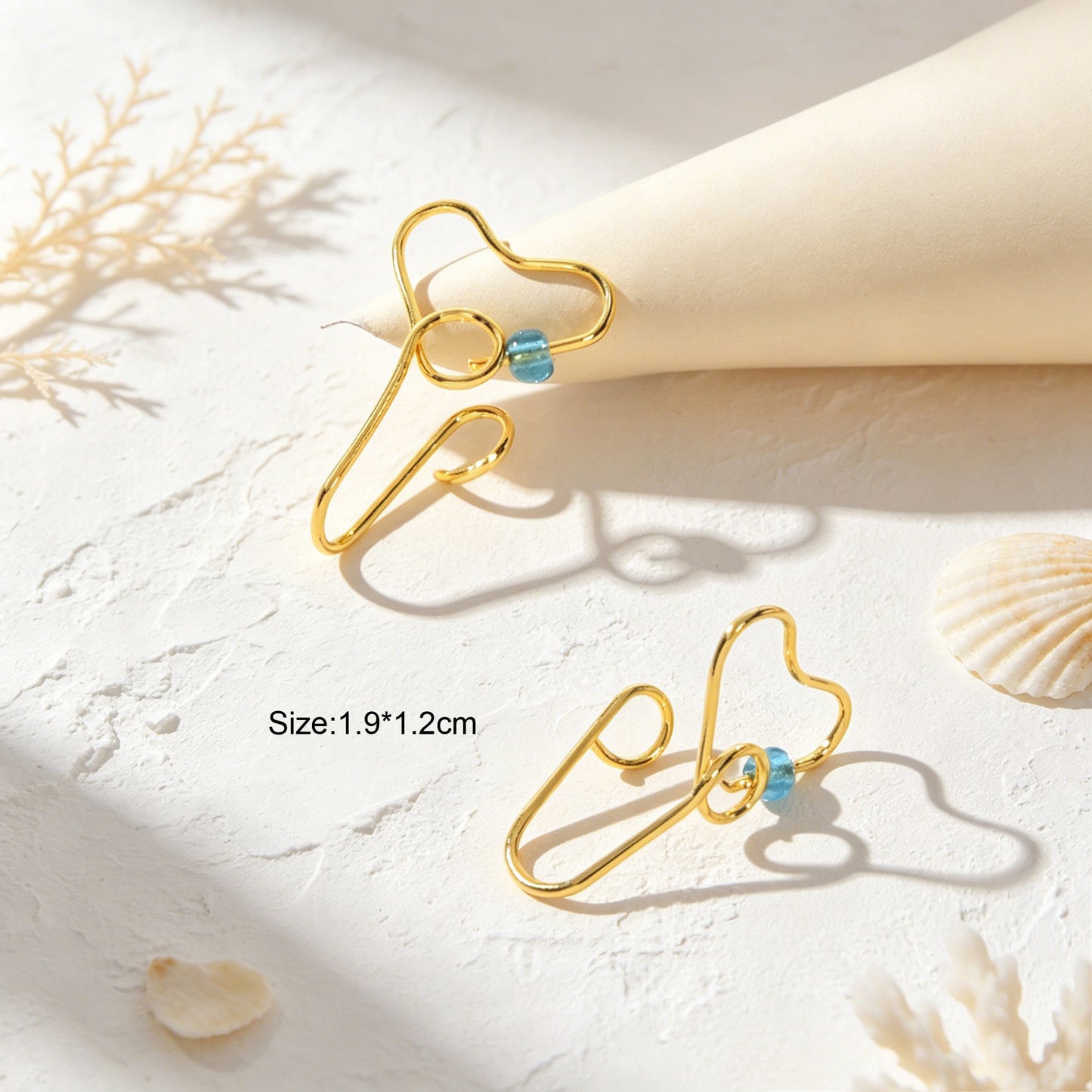 2pcs Beads Gold Hollow Love Heart Ear Cuff Earring Daily Gathering Festival Gift