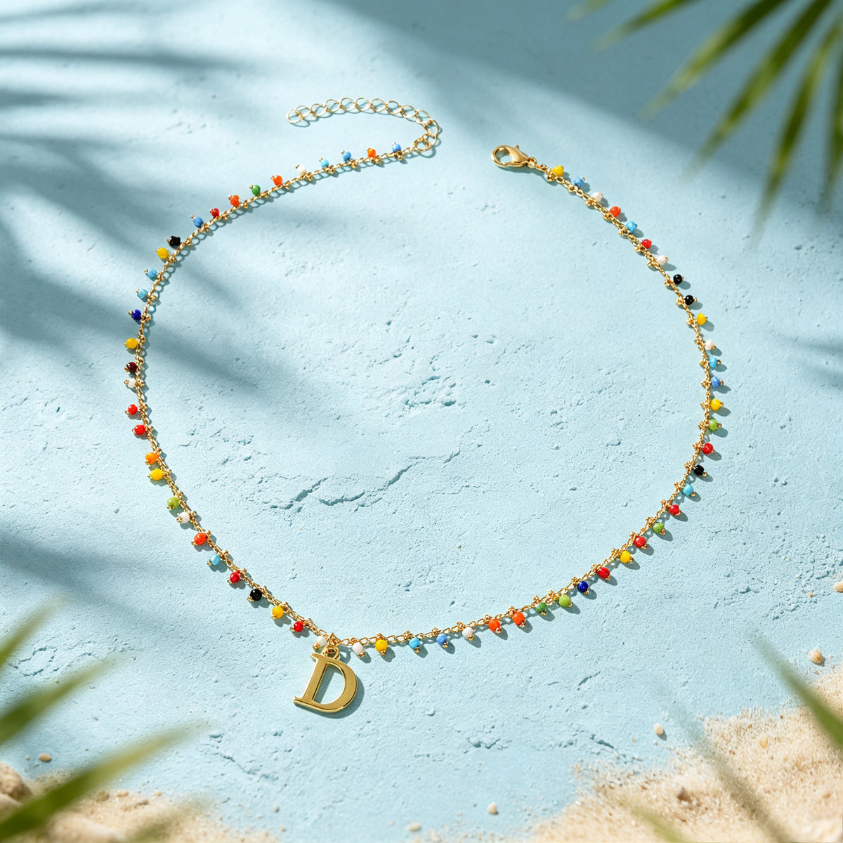 Colorful Beaded Initial Letter D Necklace Bohemian Beach Vacation Jewellery Gift