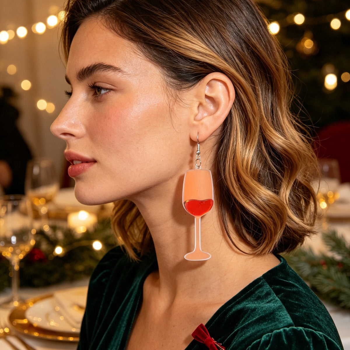 Fun Red Wine Cup Acrylic Dangle Earrings Christmas Party Bar Holiday Jewelry