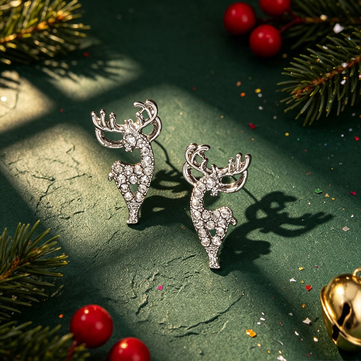 Sparkling Rhinestone Silver Reindeer Stud Earring Christmas Xmas Fashion Jewelry