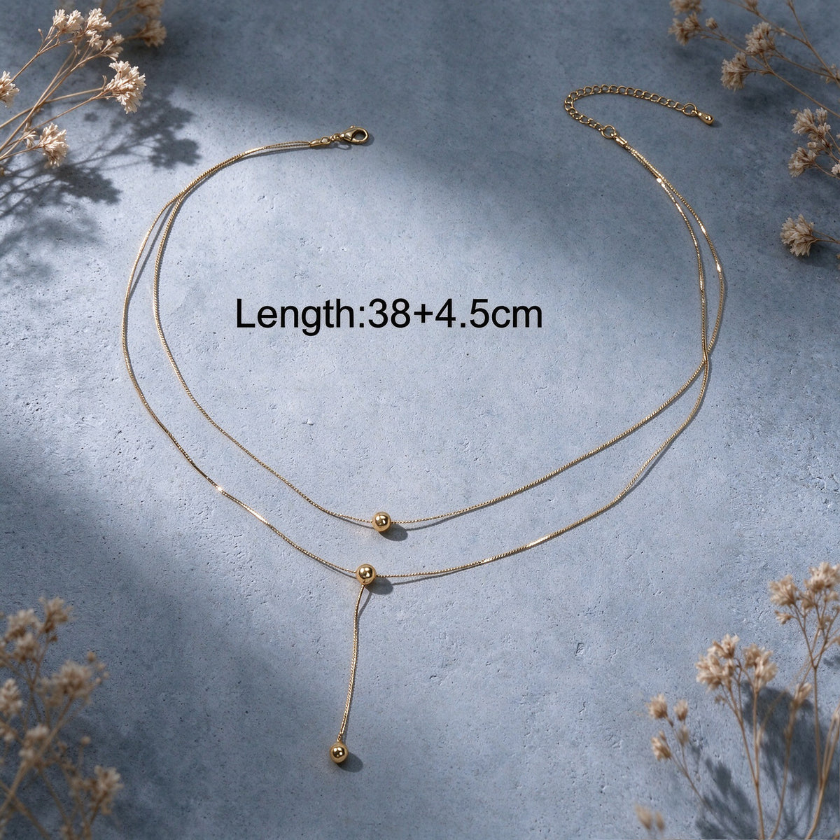 Dainty Layered Gold Y Adjustable Ball Bead Minimalist Chic Snake Chain Necklace