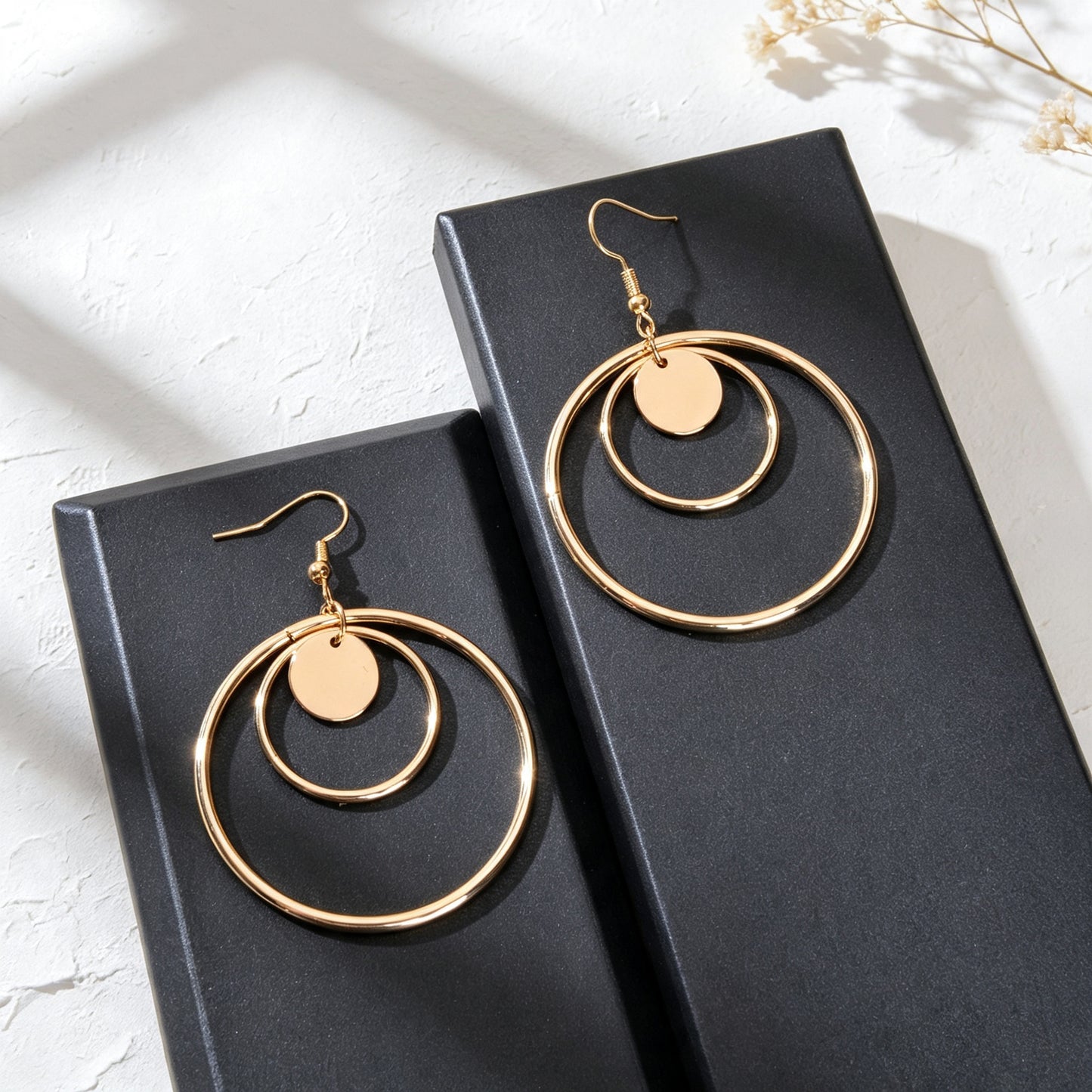 Modern Geometric Circle Dangle Earrings Minimalist Double Hoop Disc Design Daily Officework Jewelry