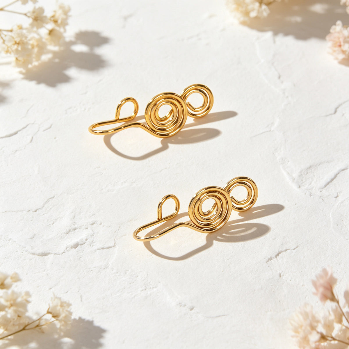 2pcs Punk Spiral Clip‑On Ear Cuffs Gold Non‑Pierced Earrings Fashion Jewellery