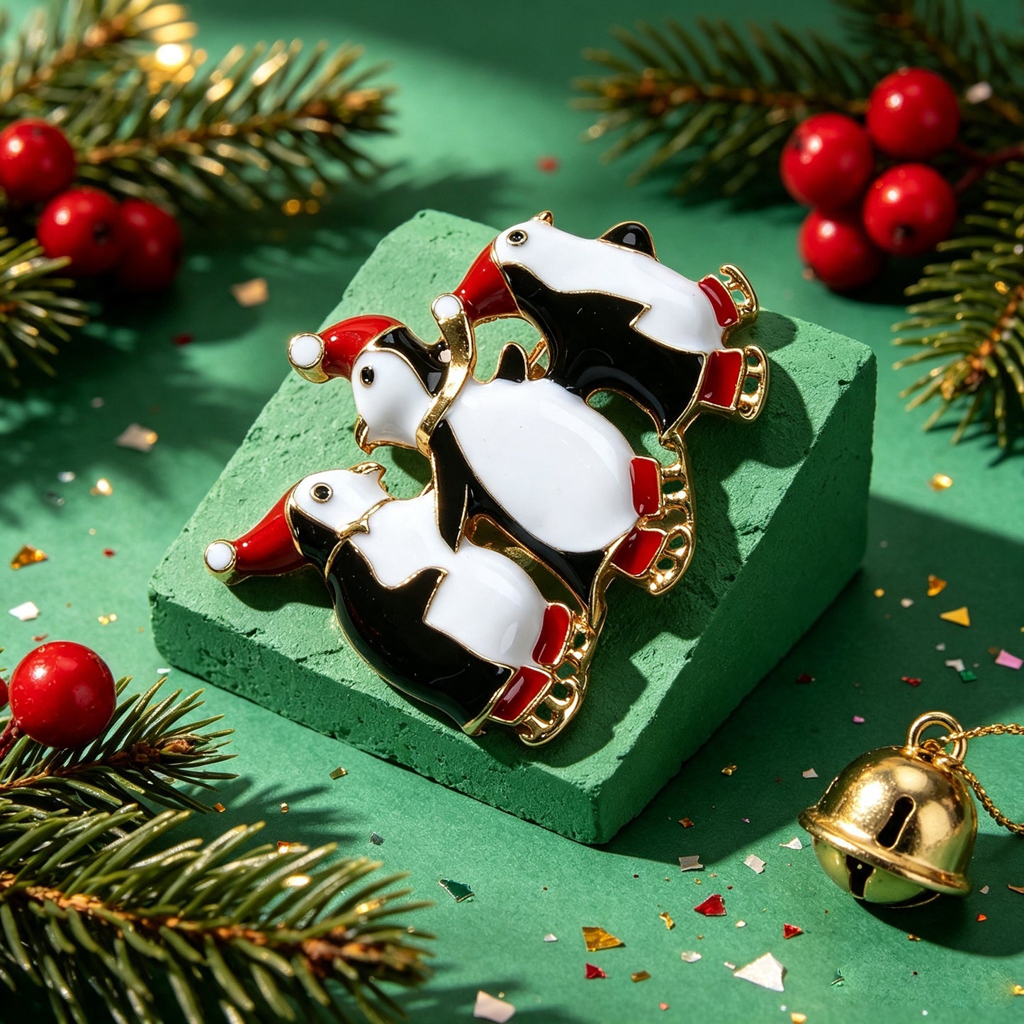 Christmas Funny Penguin Brooch Pin Enamel Santa Hat Xmas Holiday Jewellery Gift