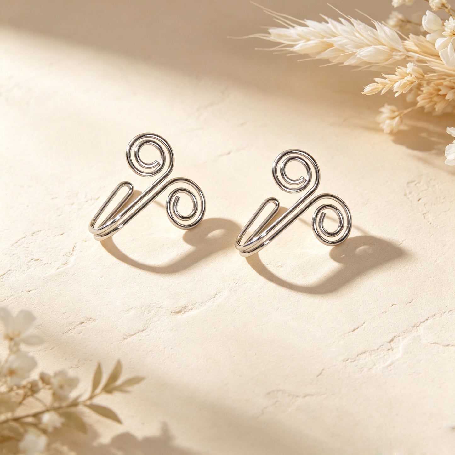 2pcs Unique Double Swirl Wire Wrap Ear Cuff Dainty Non Piercing Silver Ear Clips