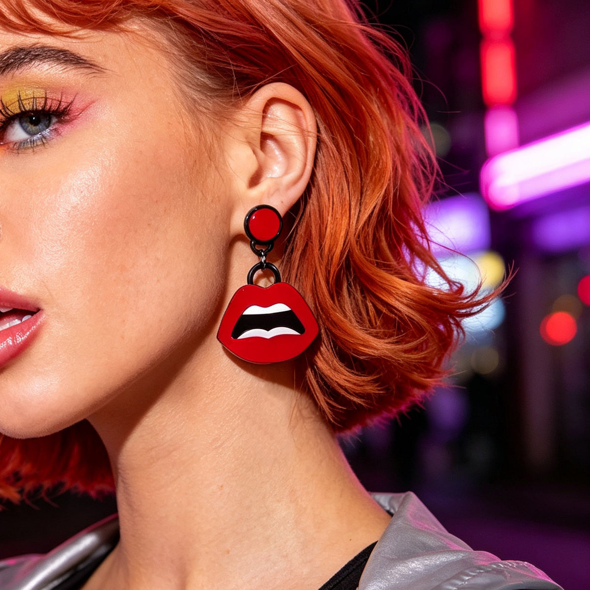 Unique Red Lips Acrylic Dangle Earrings Punk Halloween Party Statement Jewellery
