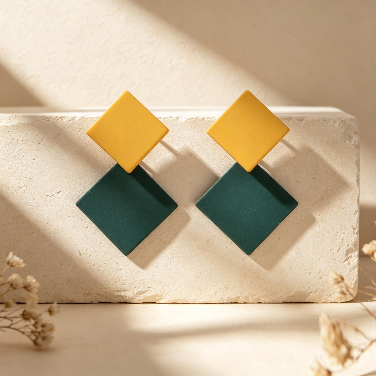 Chic Colourful Enamel Square Simple Geometric Stud Earrings Statement Jewellery