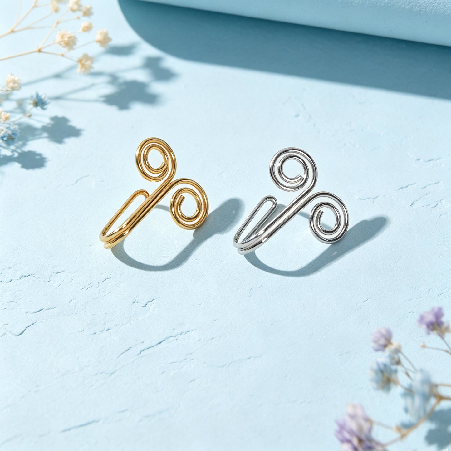 2pcs Boho Double Spiral Wire Ear Cuff Gold Silver Non-Pierced Cartilage Ear Clip