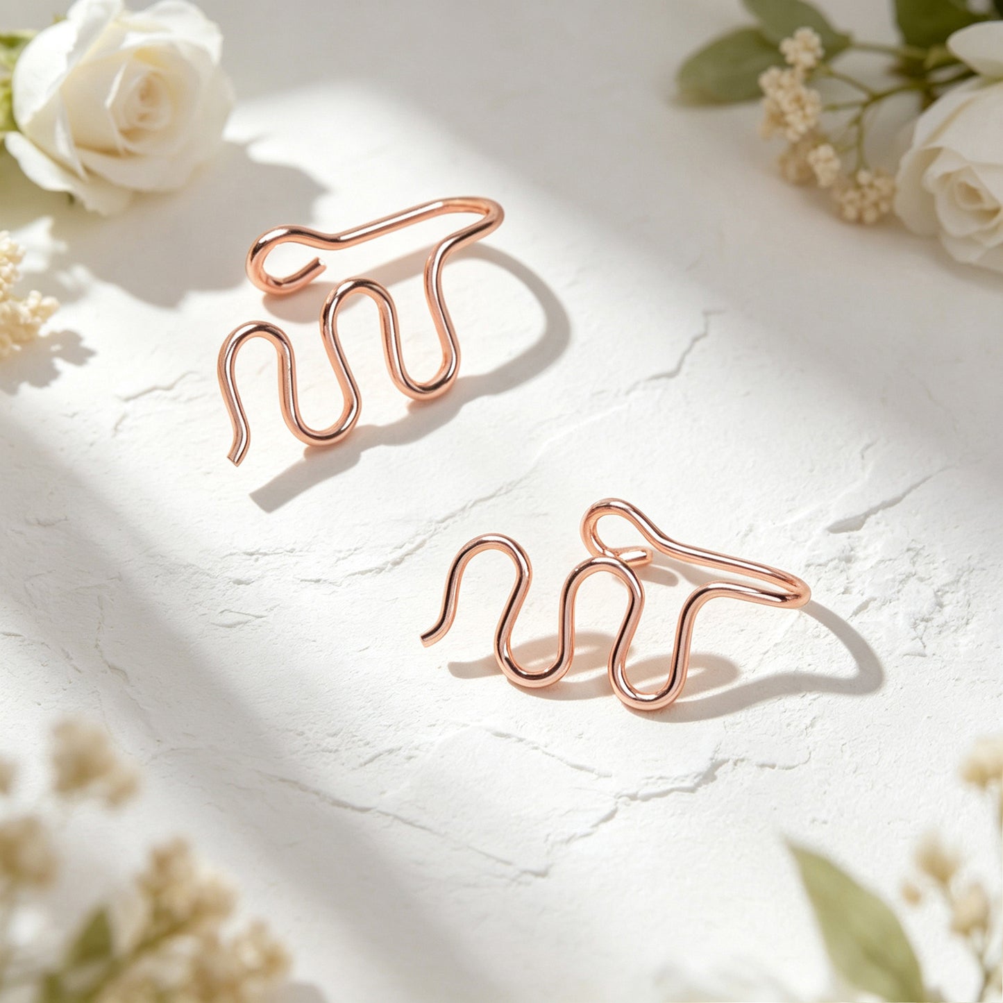 Trendy Wavy Wire Ear Cuffs No Piercing Rose Gold Non-Pierced Cartilage Ear Clips