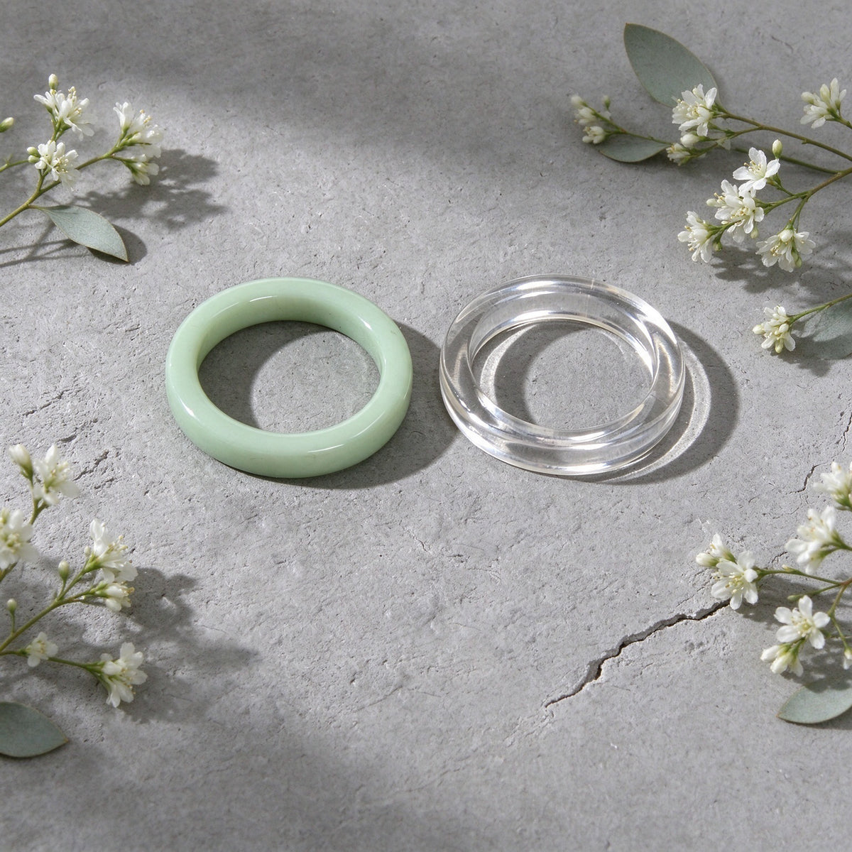 2pcs Simple Green Transparent Resin Stackable Finger Ring Vacation Beach Jewelry