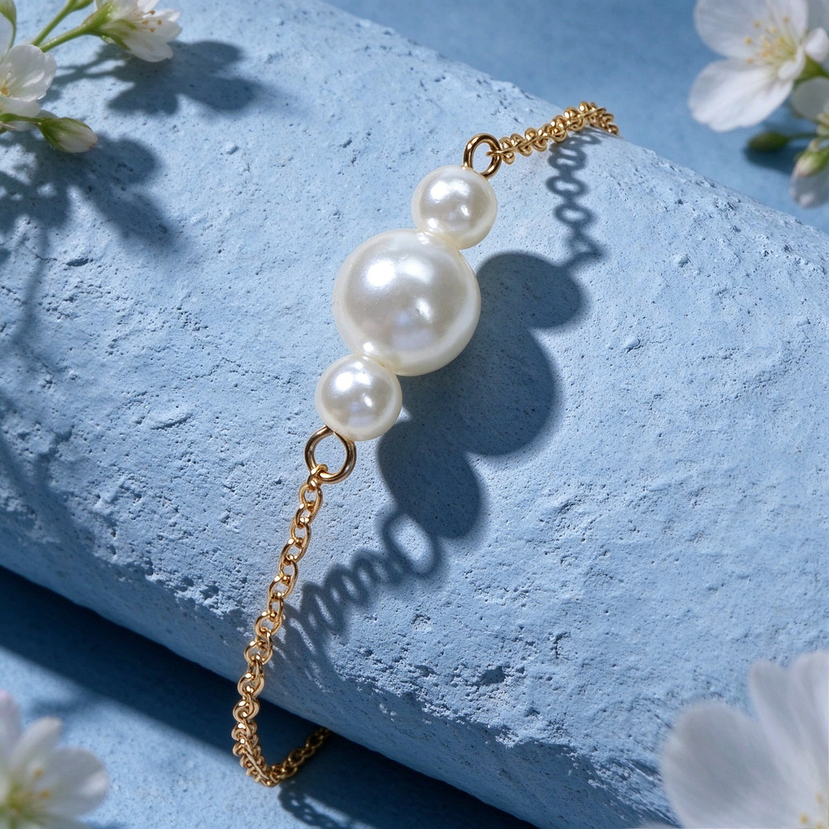 Faux Pearls Gold Silver Thin Link Bracelet Elegant Daily Wedding Gift Jewellery