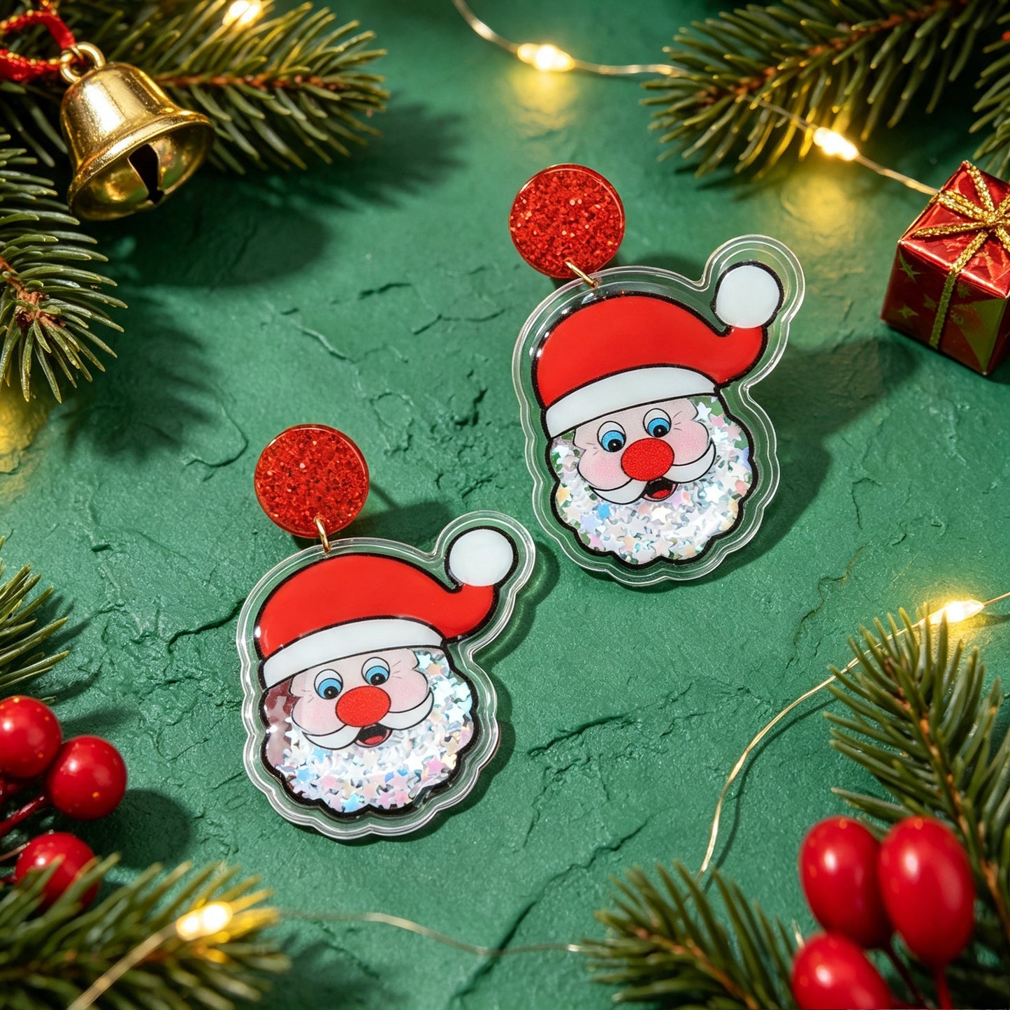 Festive Xmas Red Disc Santa Dangle Earrings Christmas Party Costume Accessories
