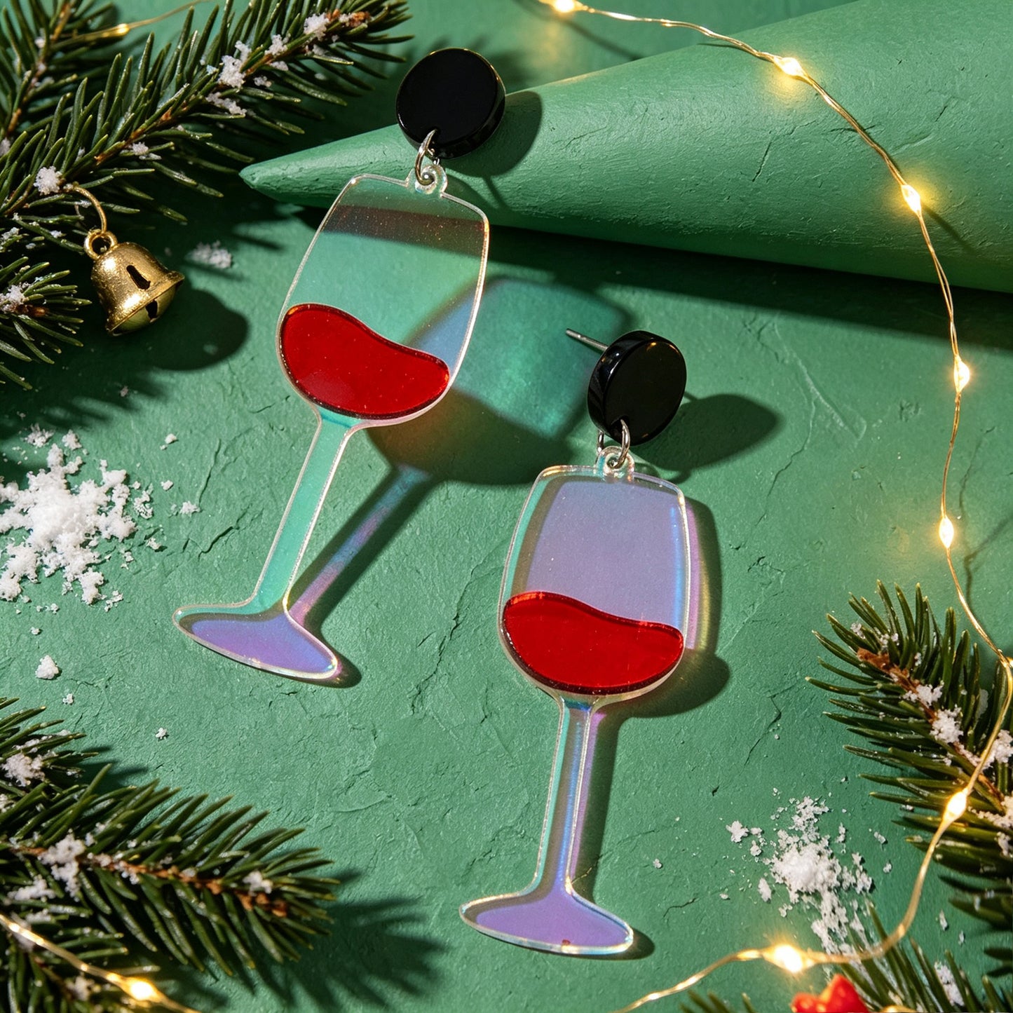 Unique Wine Glass Christmas Dangle Earrings Personality Fun Xmas Party Jewellery