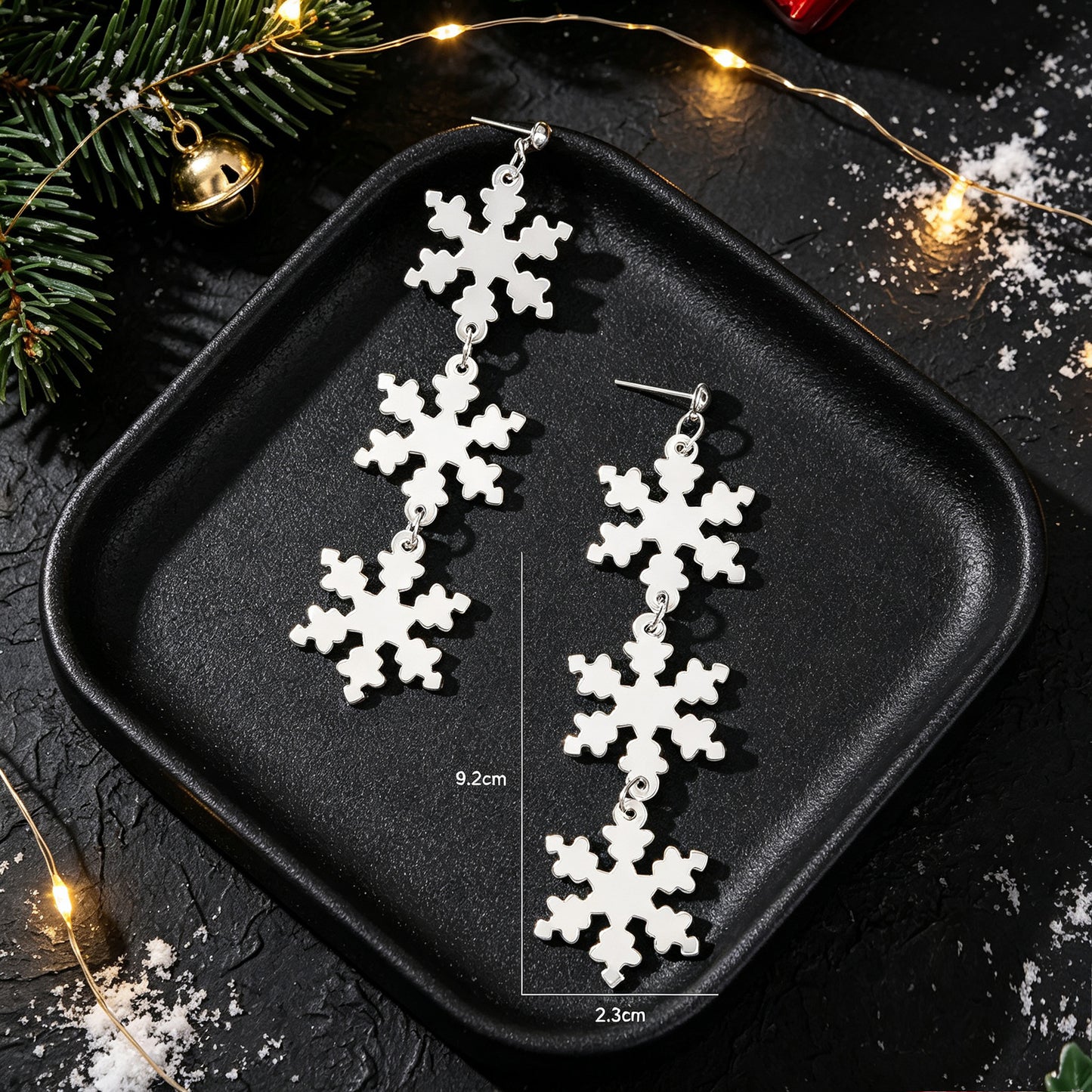 Christmas Snowflake Silver Long Dangle Drop Earrings Festive Statement Accessory