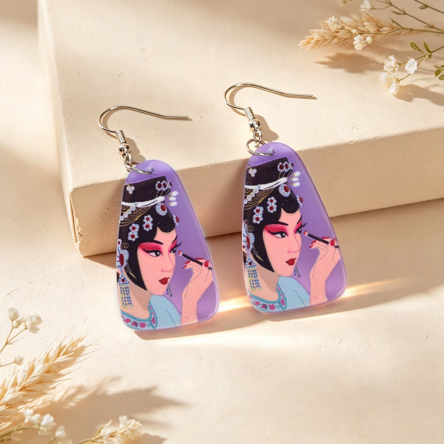 Chinese Opera Figure Purple Acrylic Drop Earrings Party Gift Giving Photoshoot Jewelry