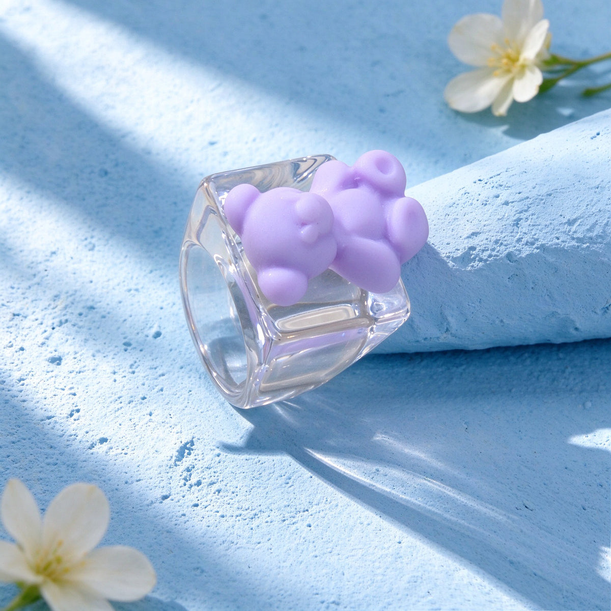 Cute Bear Cartoon Decor Clear Resin Chunky Finger Ring Y2k Cosplay Jewelry Gift