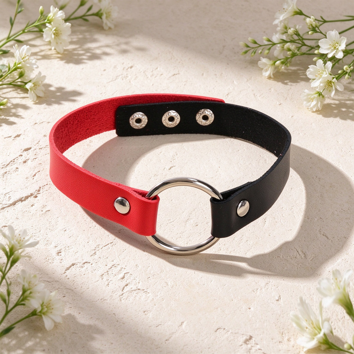 Color Block PU Leather Choker Necklace Alloy Geometric Decor Gothic Punk Jewelry