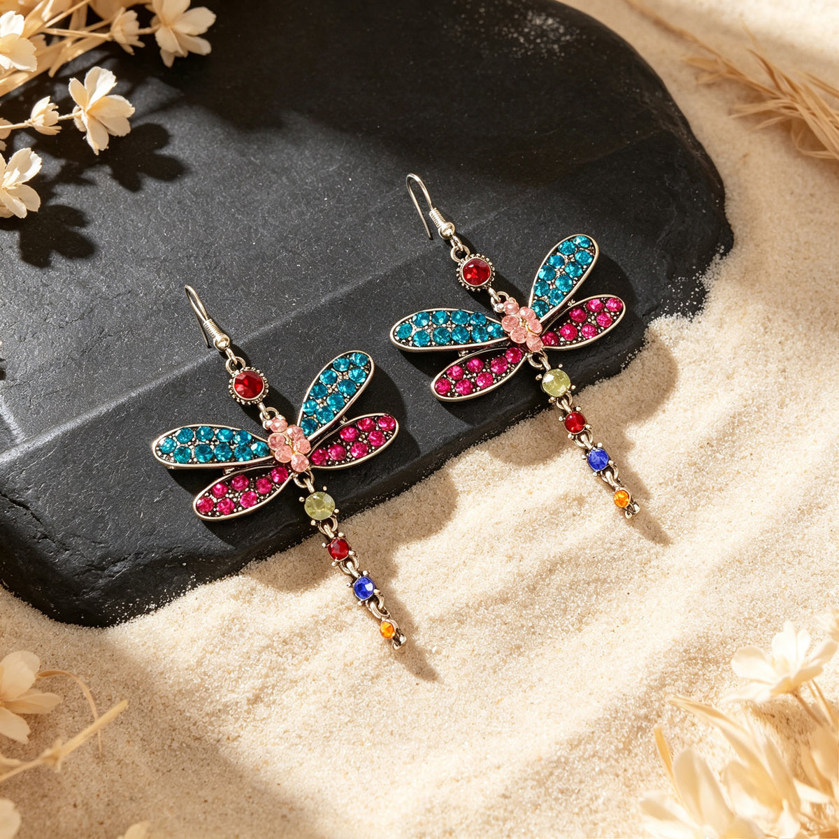 Luxury Jewellery Colorful Rhinestone Dragonfly Long Pendant Dangle Gift Earrings