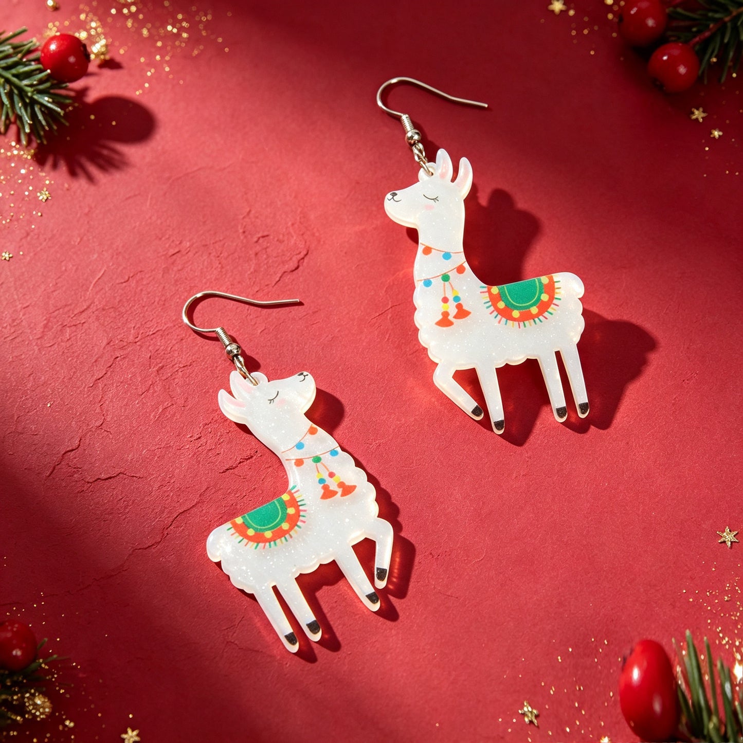Cartoon Llama Acrylic Dangle Earrings Cute Animal Xmas Festival Party Birthday Jewelry