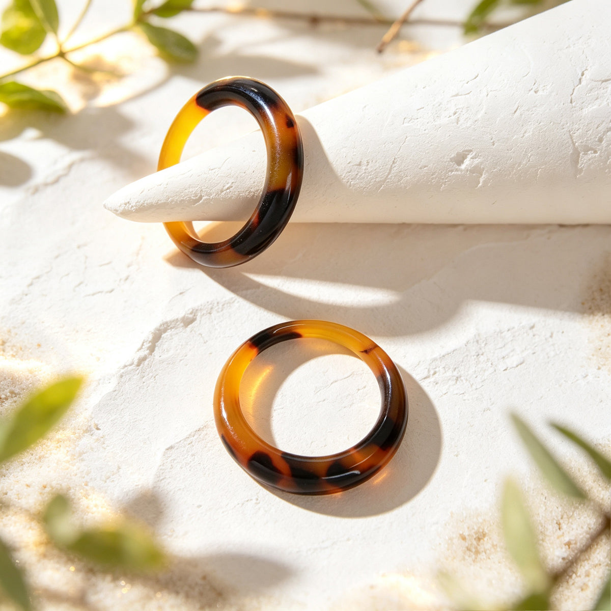 2pcs Vintage Stackable Resin Finger Rings Set Boho Summer Beach Vacation Jewelry