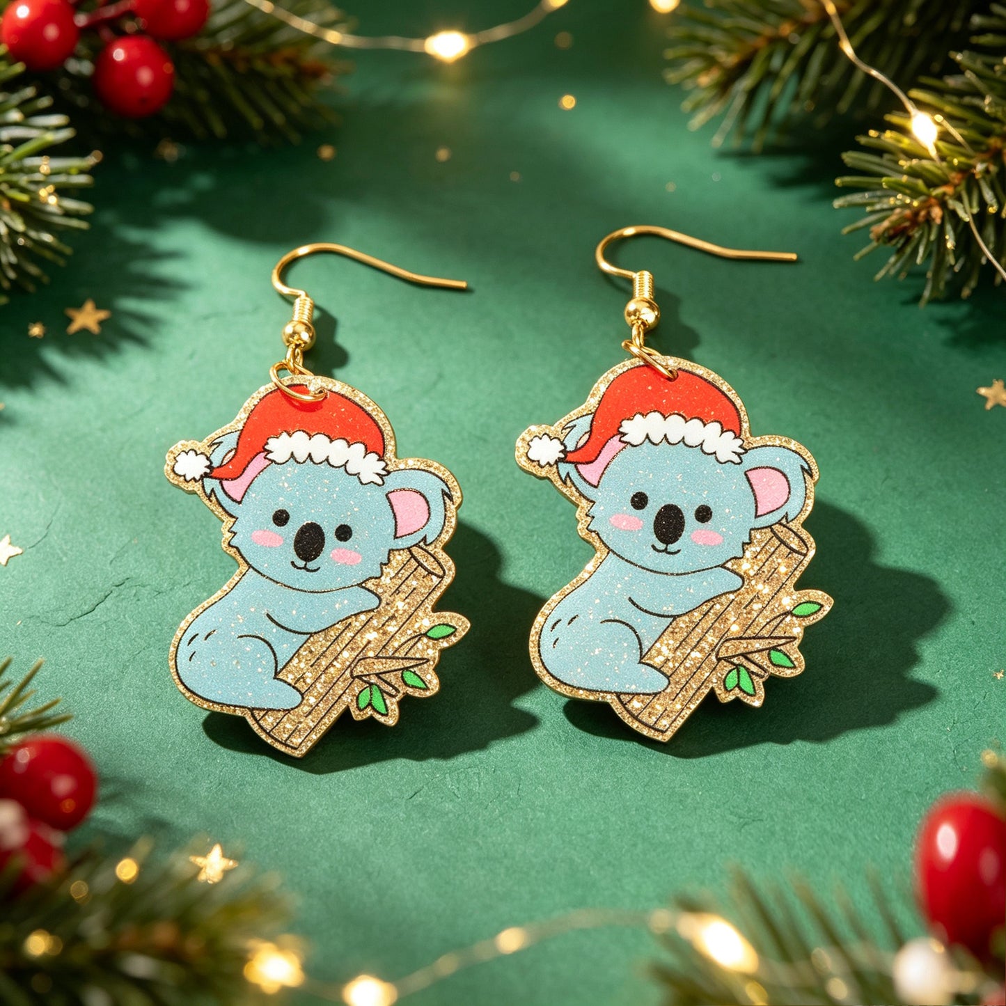 Santa Hat Koala Dangle Earrings Cute Animal Jewelry Christmas Festival Accessories Gift