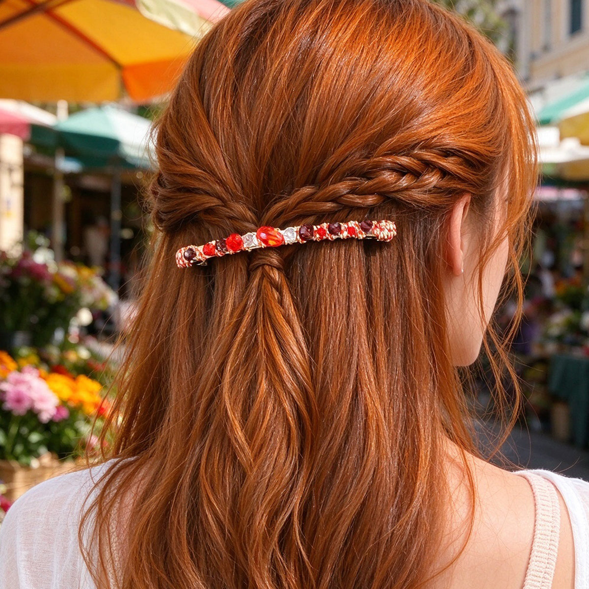 Retro Multicolour Resin Beads Long Hair Clip Beach Vacation Party Hair Accessory