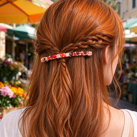 Retro Multicolour Resin Beads Long Hair Clip Beach Vacation Party Hair Accessory