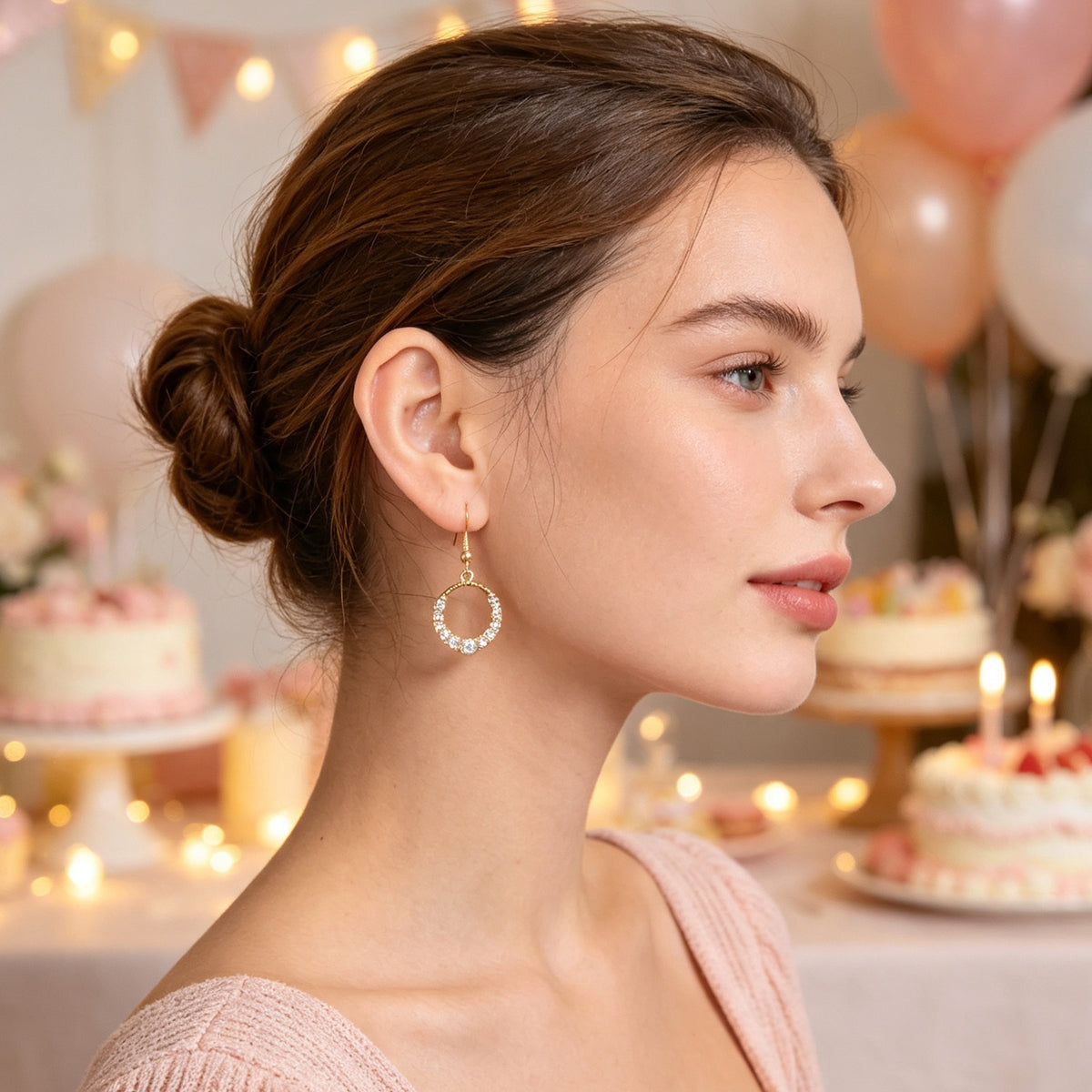 Luxurious Shiny Circle Dangle Earrings Elegant Jewelry for Wedding Dating Party Banquet