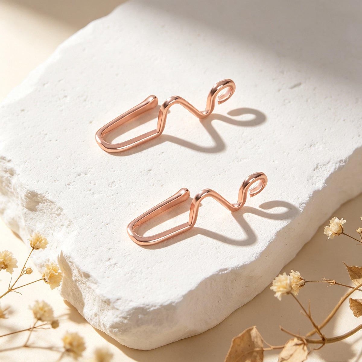 2pcs Rose Gold Wave Ear Cuff No Piercing Dainty Cartilage Ear Clip Jewellery
