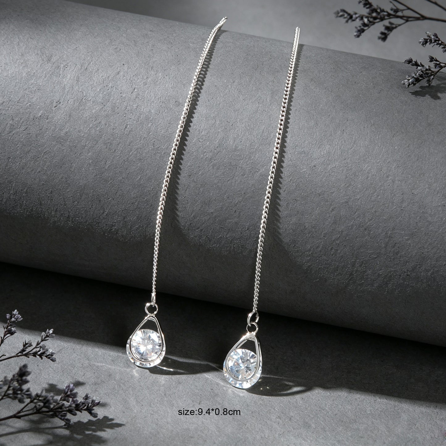 Ladies Jewellery Silver Long Chain Faux Cubic Zirconia Charm Dangle Earrings