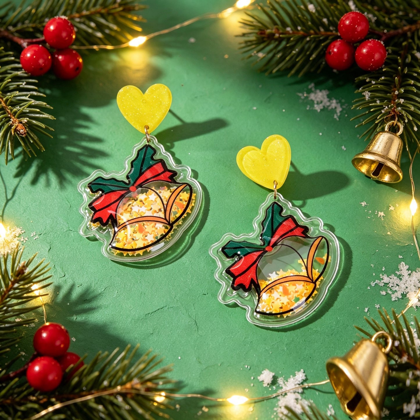 Christmas Heart lovely Star Bell Dangle Earrings Acrylic Xmas Party Jewelry Gift