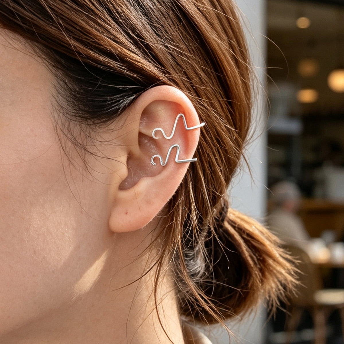2pcs Silver Alloy Ear Cuff No Piercing Earrings Unique EKG Wave Cartilage Clip